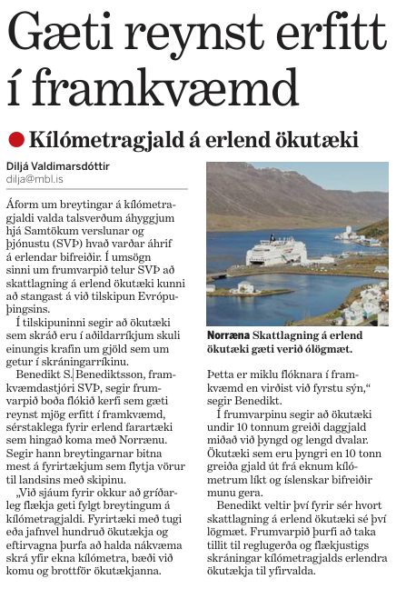 Kílómetragjald á erlend ökutæki Morgunblaðið 3. júní 2025
